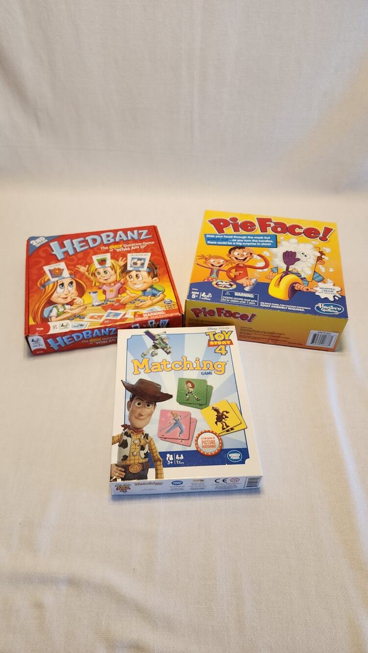 Kids Board Game 3 Pack Toy Story Matching, Pie Face, Hedbandz Ages 3 y to 7 y